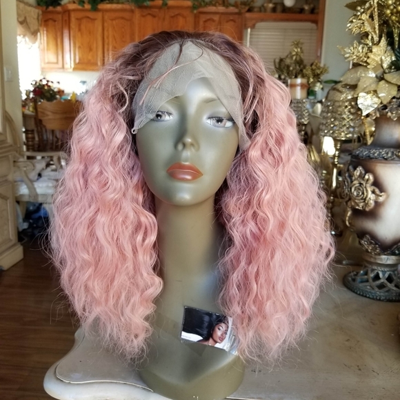 Ombre Pink Curly WavyLace Front Wig main image 3